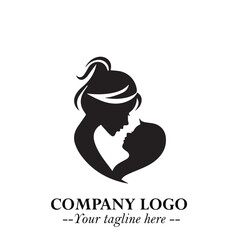 Mom and Baby Logo Symbol in Black on White Background for Gentle Minimalist Branding Design Art