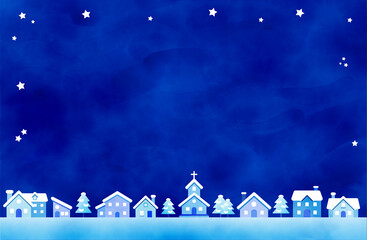 幻想的な青い冬景色の背景イラスト