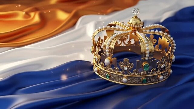 Motion crown epiphany reyes concept on glowing tricolor fabric with elegant sparkle showing animated festive charm created for creative holiday theme video inspired by royal tradition and detailed art
