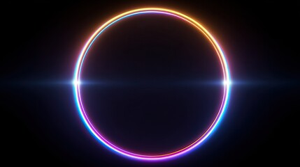 Vibrant Neon Circle with Lens Flare on Black Background.