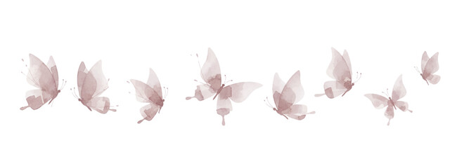 Delicate butterflies in soft pink and purple tones, fluttering across white. Perfect for elegant designs, stationery, decor, and nature-inspired creative projects.