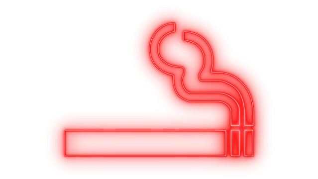 Glowing red neon cigarette and ashtray icon representing a designated smoking area sign, modern vector graphic illustration isolated on transparent background