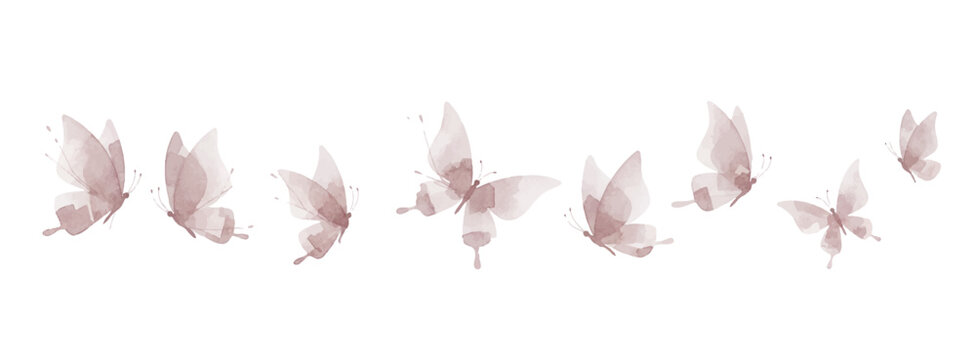 Delicate butterflies in soft pink and purple tones, fluttering across white. Perfect for elegant designs, stationery, decor, and nature-inspired creative projects. - Powered by Adobe