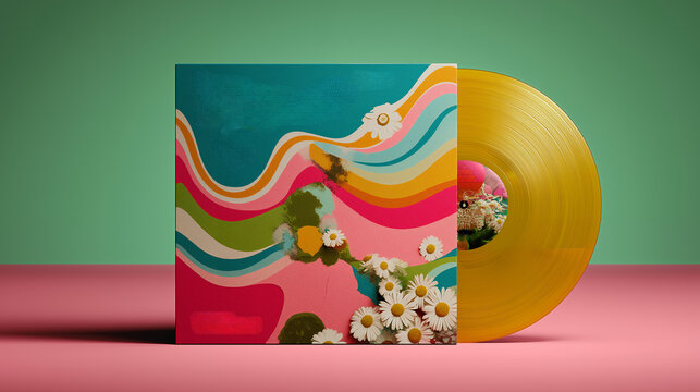 Funky groovy album cover mock-up with psychedelic patterns retro vintage music art design generated ai