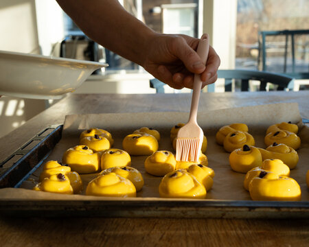 uncooked home baked Swedish saffron buns for Christmas