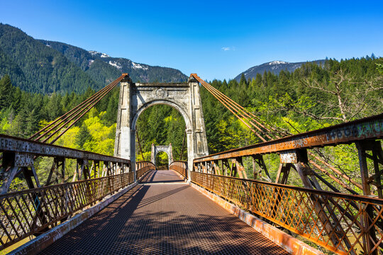 Old Alexandra Bridge features historic architecture over Fraser river