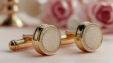 Minimal gold cufflinks mock-up displayed fashion accessory elegant style sophistication generated ai