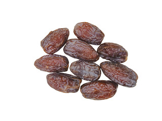 Dattes Medjool enti&egrave;res isol&eacute;es sur fond blanc
