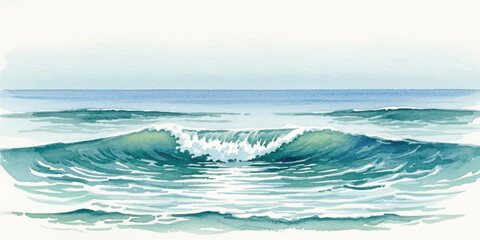 Watercolor ocean wave illustration turquoise sea with white foam artistic painting for summer vacation designs