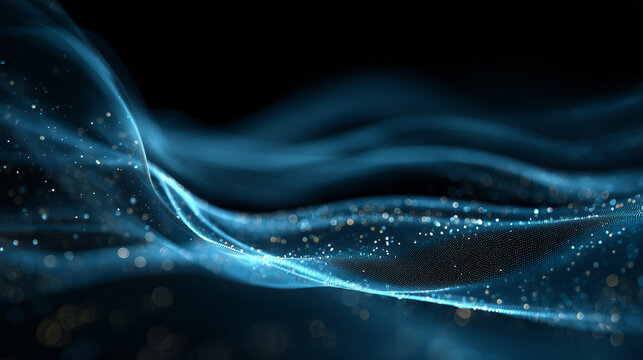 Ai waves of blue light flow through a dark space creating patterns and movement in an abstract setting