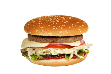 Burger isolated on a white background. Fast and tasty food.