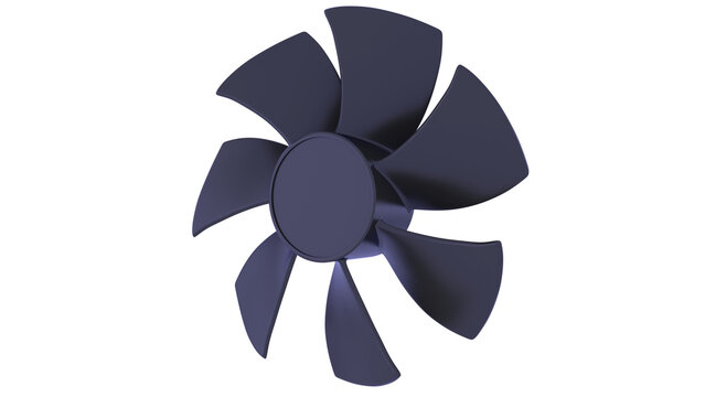 Fan for PC - 7 rotor blades. Front view. 3D rendering isolated on white background. Ideal for professionals, educational, engineering, and industrial design.
