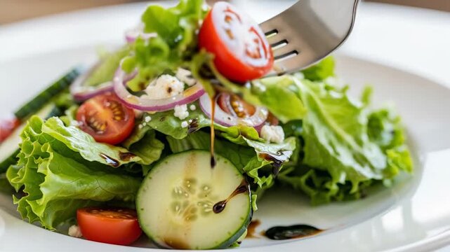 Fresh Garden Salad with Feta Cheese and Balsamic Glaze.