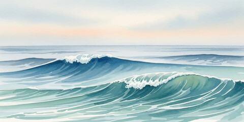 Watercolor painting of ocean waves serene seascape with rolling waves perfect for backgrounds and calming visuals