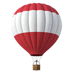 Naklejka premium Airborne Adventure: A vibrant red and white hot air balloon, ready for an unforgettable journey, evokes the spirit of exploration and the thrill of flight.