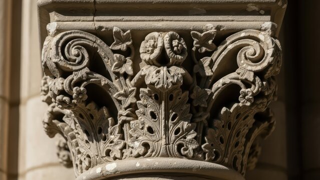 Fototapeta Ornate corinthian capital detail in classical architecture design