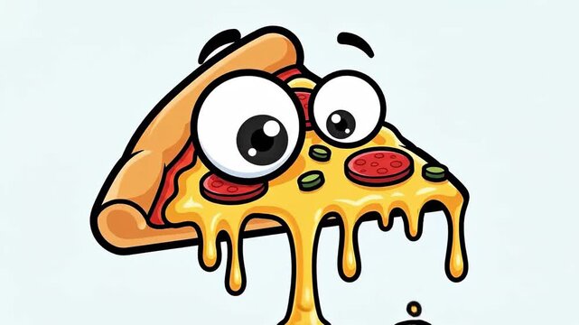 Funny Cartoon Pizza Slice with Googly Eyes and Melting Cheese.