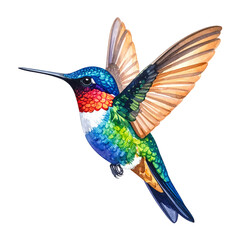 Fototapeta premium Hummingbird in Flight: A vibrant hummingbird displays its beautiful colors with feathers spread, caught in dynamic flight, showcasing the beauty of nature.