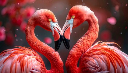 Beautiful pink flamingo bird portrait in the zoo or tropical nature