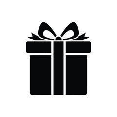 A simple black and white illustration of a gift with a bow