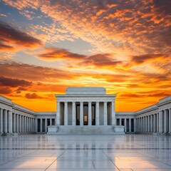 Obraz premium Lincoln memorial at dusk with a vibrant orange and blue sky above