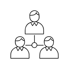 Network of three people connected to a central node icon on transparent background