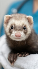 Fototapeta premium Curious ferret wellness exam, veterinary care, gentle handling, soft focus, cute calm