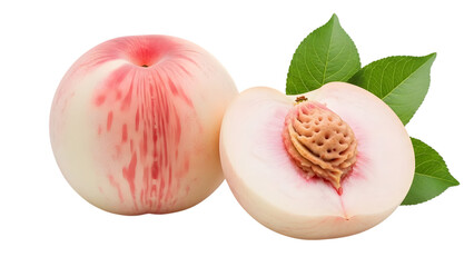 Fresh white peach with half isolated on transparent background