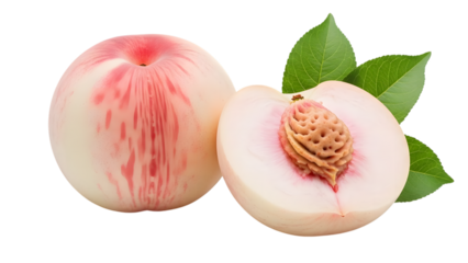 Fresh white peach with half isolated on transparent background