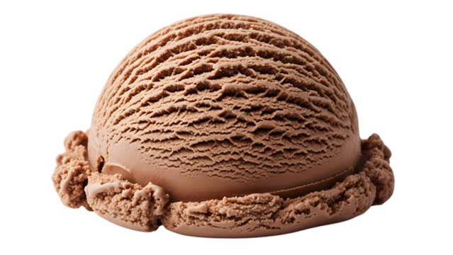 Single scoop of chocolate ice cream isolated on transparent background
