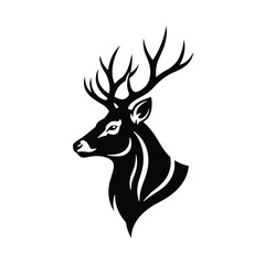 Naklejka premium Black silhouette head of a majestic stag deer