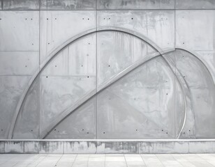 Abstract geometric wall design with concrete panels and curves minimal art