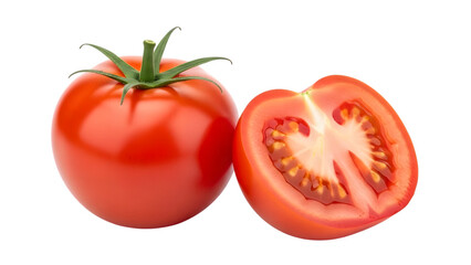 Ripe tomato and tomato slice isolated on transparent background