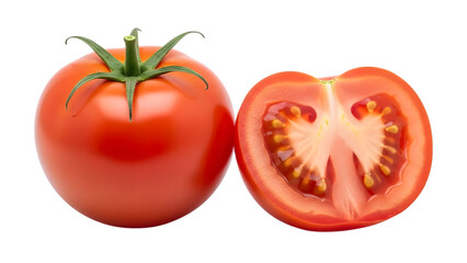 Fresh red tomato and half isolated on transparent background