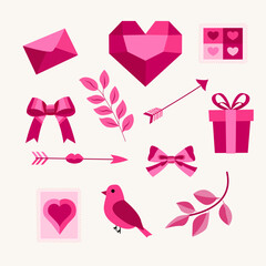Pink Love Elements Clipart — Hearts, Bows and Romantic Decor