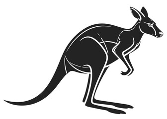 Stylized black kangaroo with white highlights on a black background