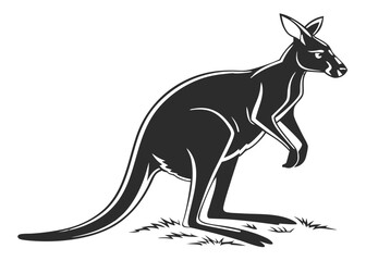 Stylized silhouette of a kangaroo standing on grass