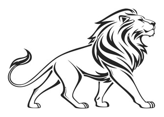 Stylized black lion silhouette with majestic mane on black background