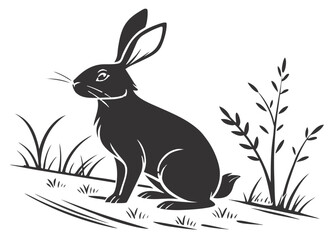 Stylized silhouette of a rabbit sitting in grass