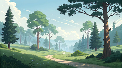 Lush green forest path winding through trees