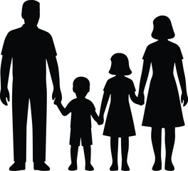 Happy united family silhouette standing peacefully for warm emotional designs.