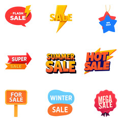 Set of shopping and SALE word elements, sale, super sale, big sale, winter sale, mega sale, flash sale, for sale. 3d, isolated on white background. 