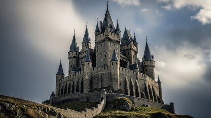 Fototapeta premium Majestic medieval castle against dramatic cloudy sky