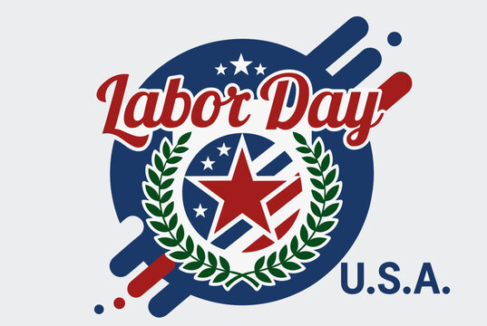 Patriotic Labor Day USA emblem featuring red star, laurel wreath, and modern circular design for celebration and poster decoration.  
 - Powered by Adobe