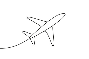 Airplane drawing line art concept showing travel, seamless flight route and air transport on transparent background