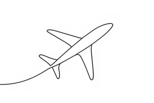 Airplane drawing line art concept showing travel, seamless flight route and air transport on transparent background - Powered by Adobe