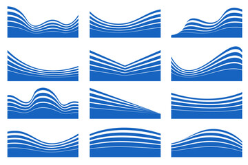 Modern wave shape divider with flowing curves for web design. Clean blue border element perfect for website headers, banners, and page sections on white background. Vector