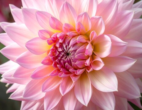 Detailed close-up shot showcasing the intricate beauty of a soft pink dahlia flower - Powered by Adobe