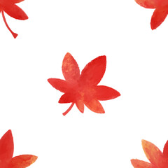 Autumn leaves seamless pattern. Red leaves pattern watercolor illustration for wrapping paper, textile prints, banners, backgrounds