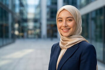 Young Muslim businesswoman smiling confidently outdoors